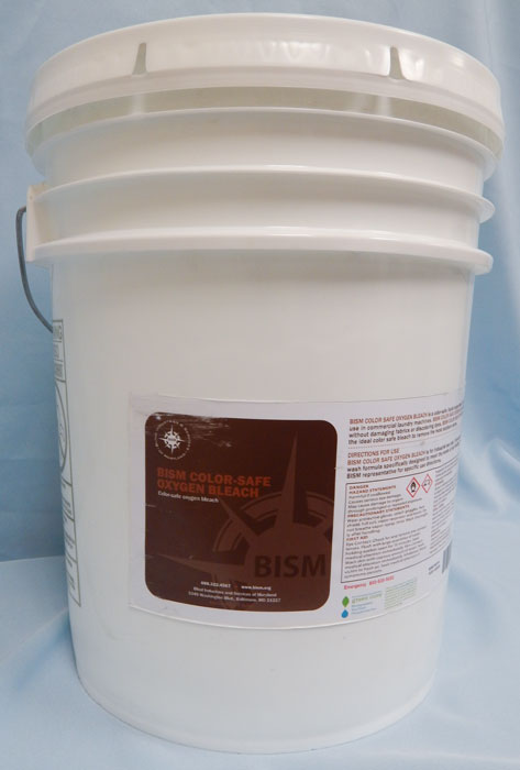 white bucket, white lid, brown label - BISM Color-Safe Oxygen Bleach
